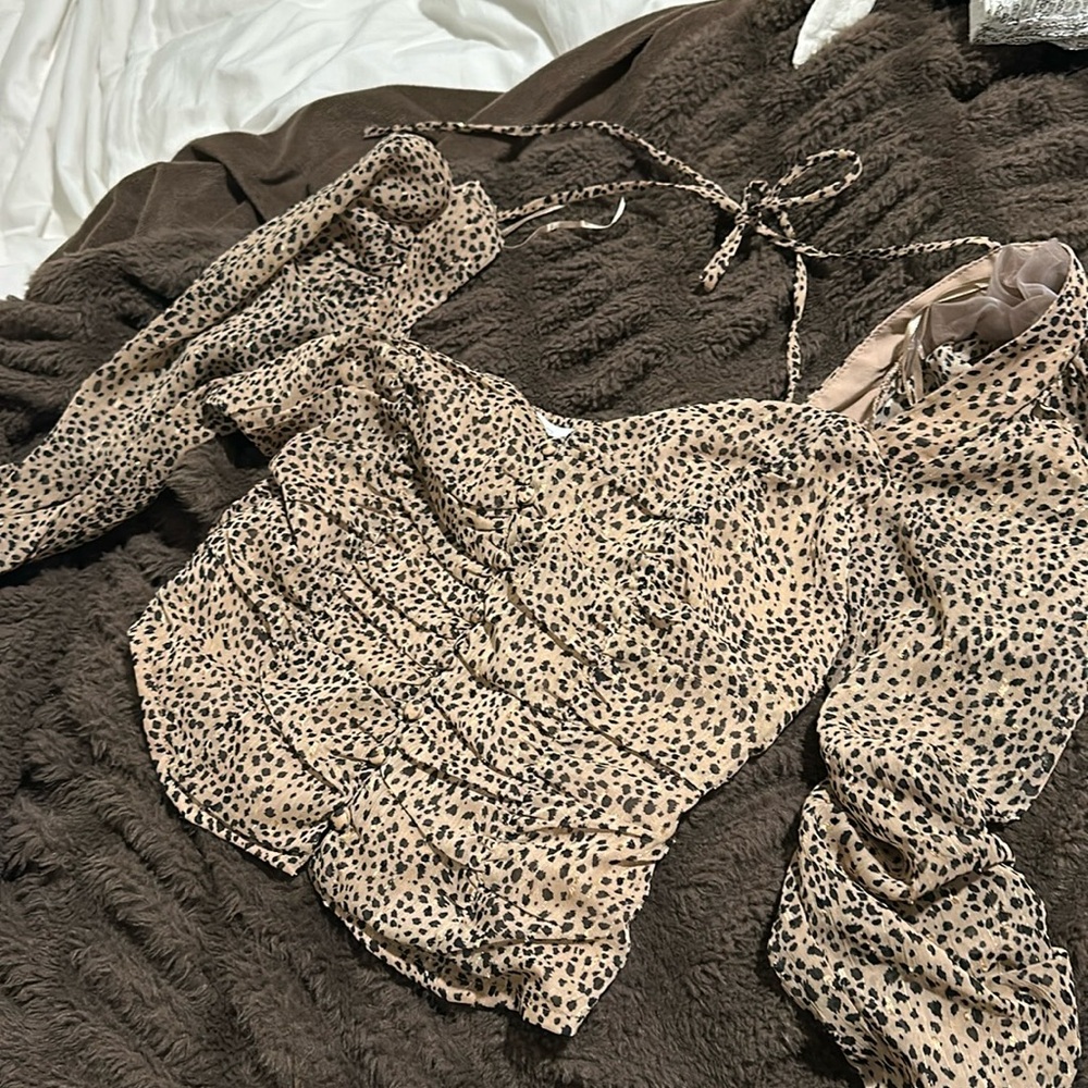 Leopard print corset long sleeve top